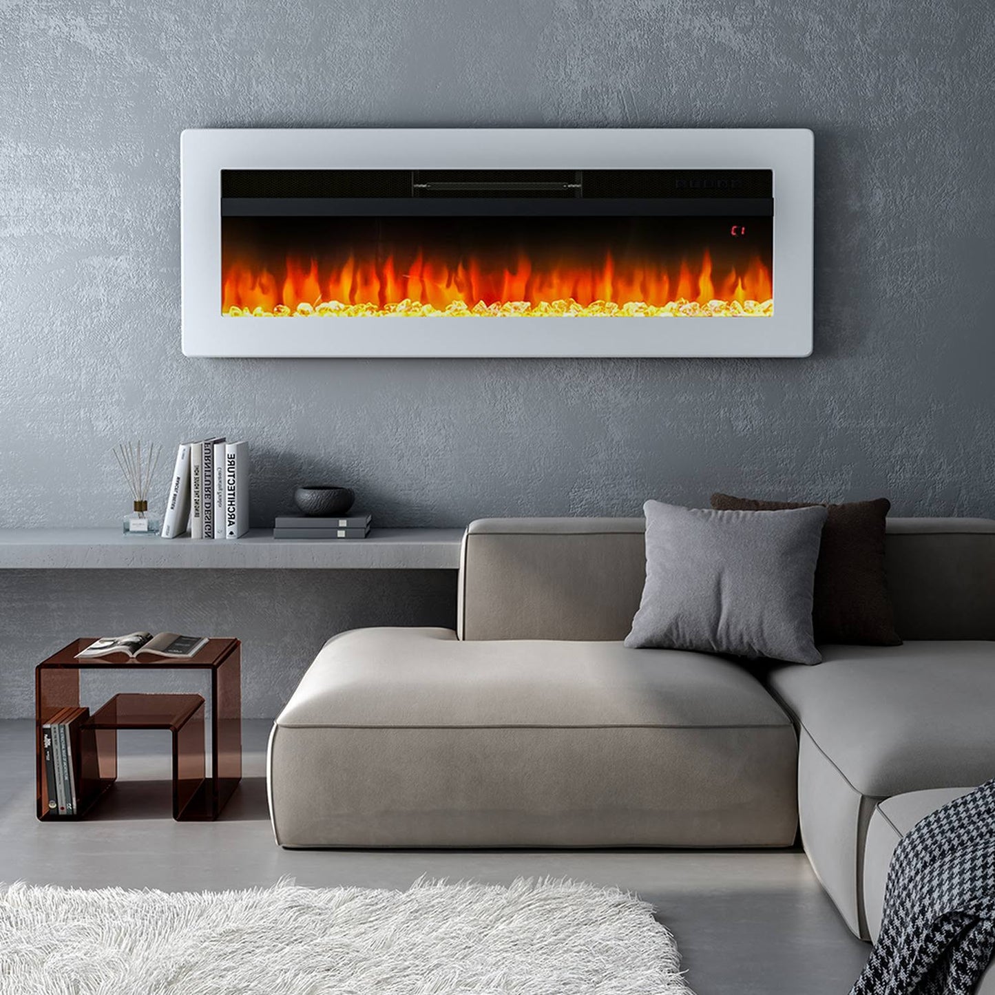 Wall Mounted Freestanding Electric Fireplace – White / 102cm