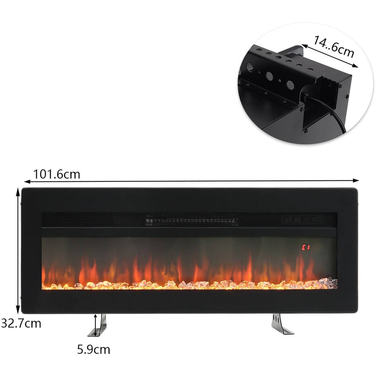 Wall Mounted Freestanding Electric Fireplace – Black / 102cm