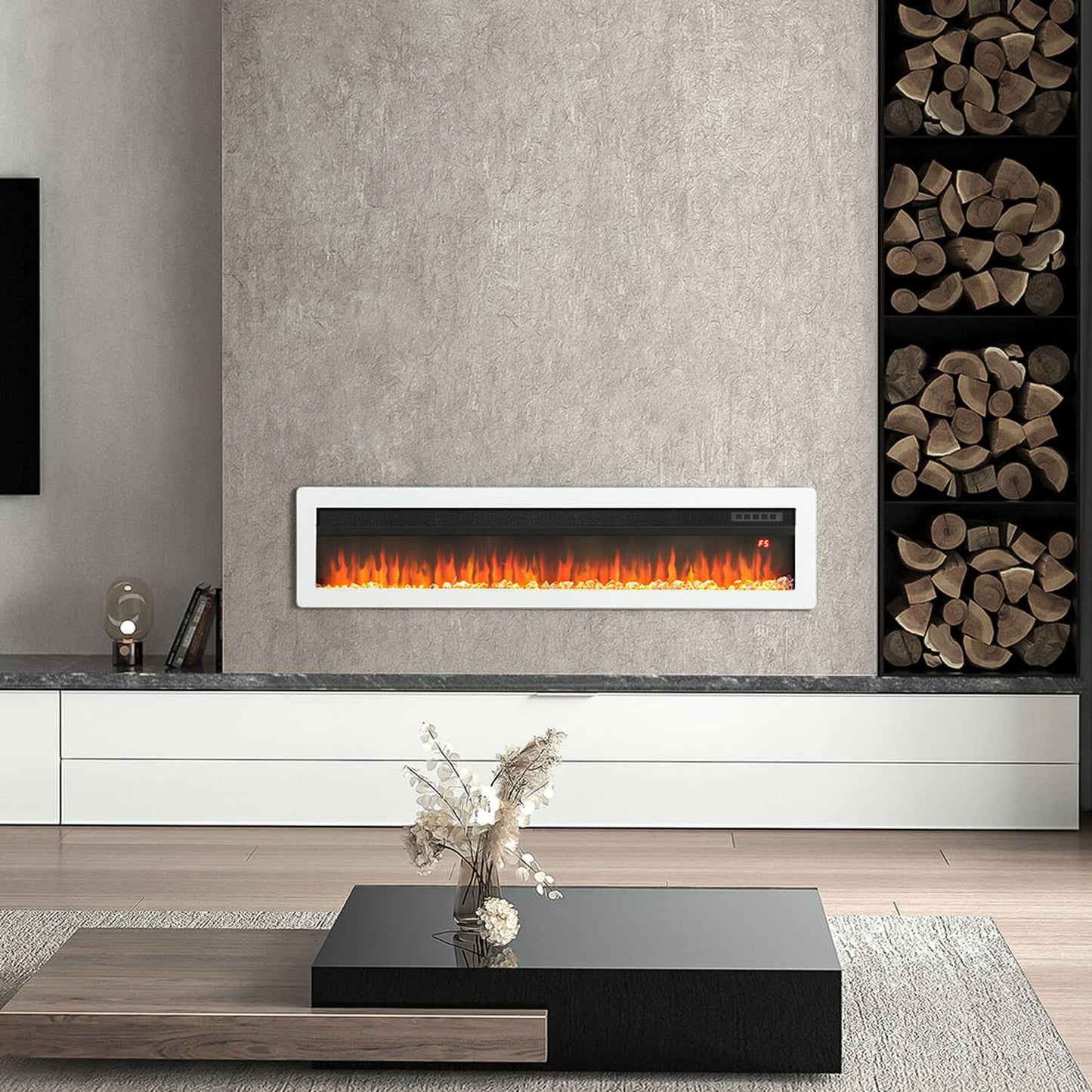 Wall Mounted Freestanding Electric Fireplace – White / 102cm