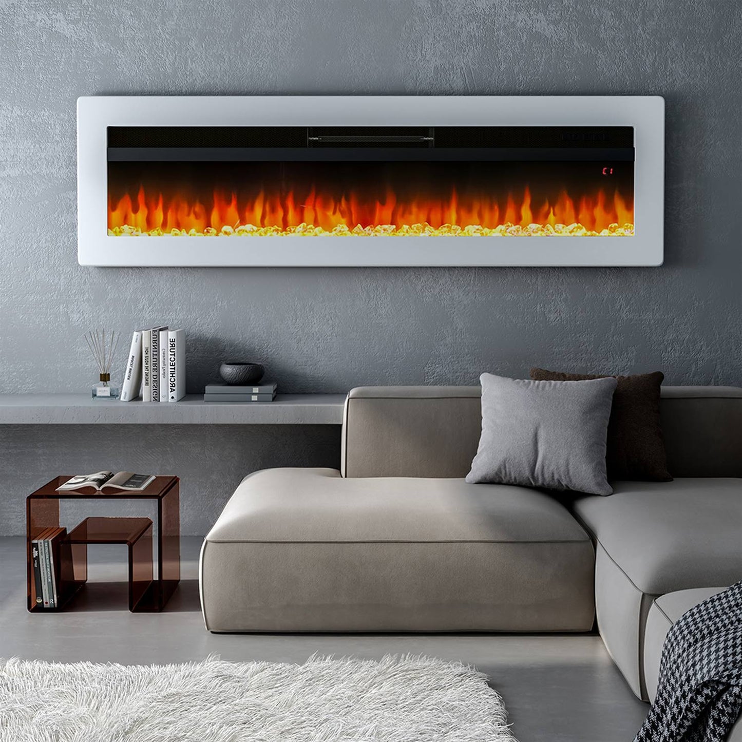 Wall Mounted Freestanding Electric Fireplace – White / 127cm