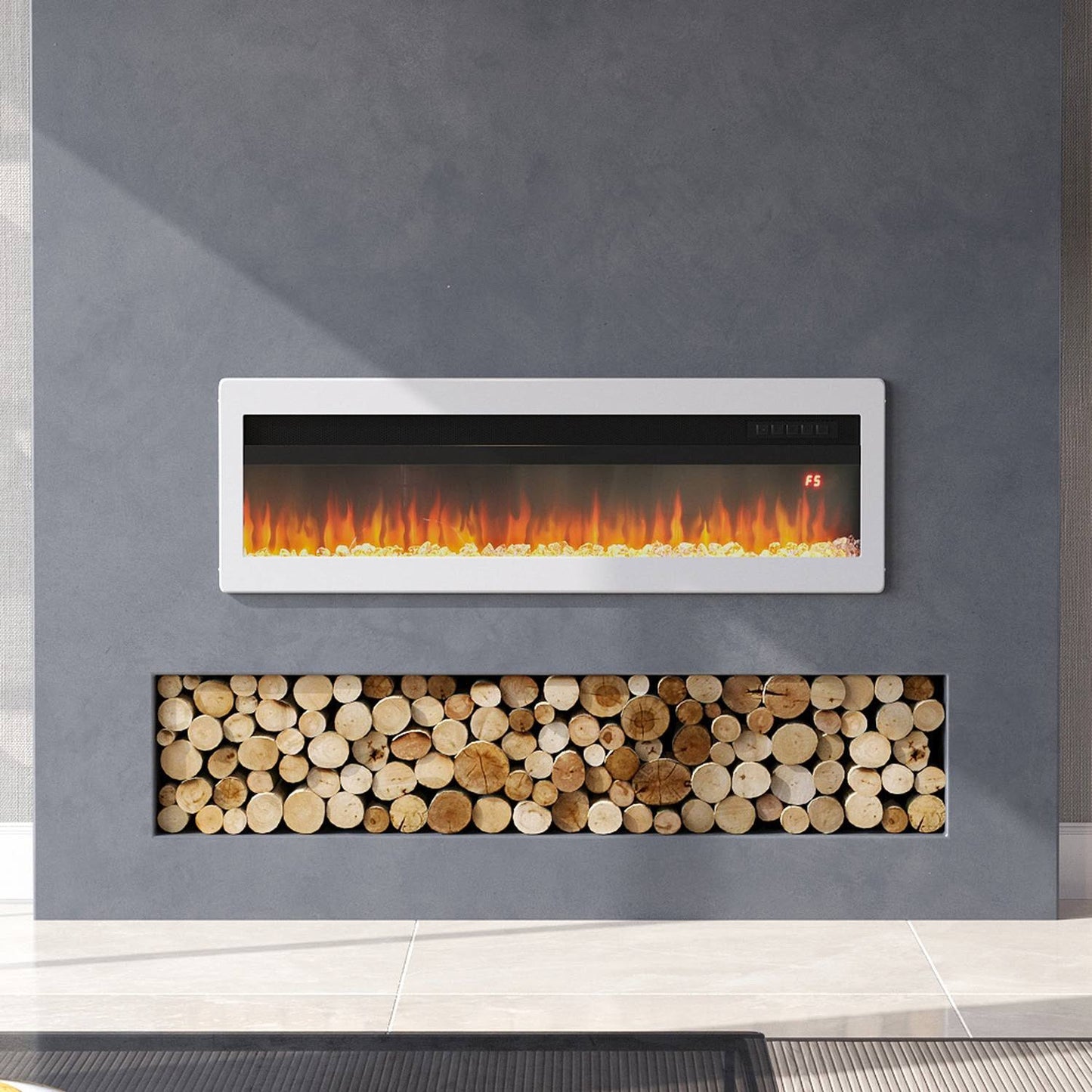 Wall Mounted Freestanding Electric Fireplace – White / 102cm