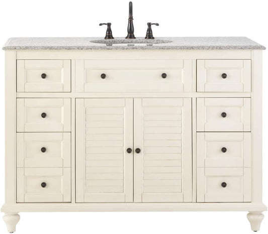 Home Decorators Collection, Hamilton 49.5 in. W x 22 in. D Shutter Bath Vanity in White with Granite Vanity Top in Grey, 1235200 | Bathroom Vanities