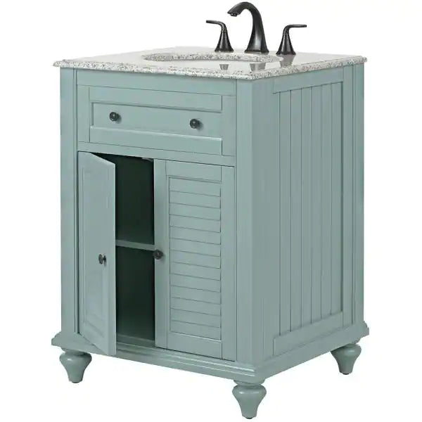 Home Decorators Collection Hamilton Shutter 25 in. W x 22 in. D Bath Vanity in Sea Glass with Granite Vanity Top in Grey | Bathroom Vanities