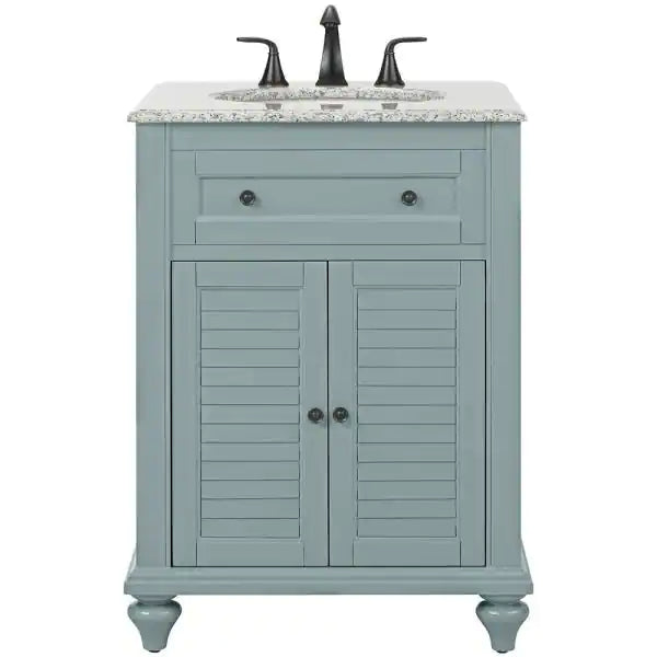 Home Decorators Collection Hamilton Shutter 25 in. W x 22 in. D Bath Vanity in Sea Glass with Granite Vanity Top in Grey | Bathroom Vanities