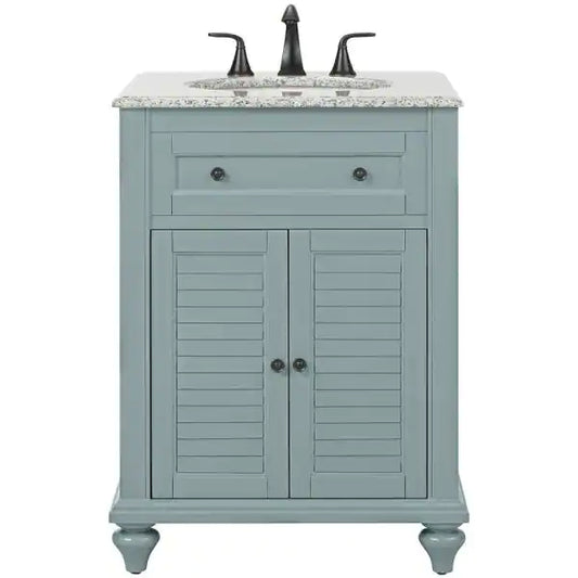 Home Decorators Collection Hamilton Shutter 25 in. W x 22 in. D Bath Vanity in Sea Glass with Granite Vanity Top in Grey | Bathroom Vanities