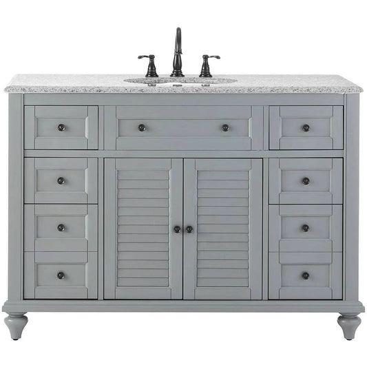 Home Decorators Collection Hamilton Shutter 49.5 in. W x 22 in. D Bath Vanity in Gray with Granite Vanity Top in Gray with White Sink | Bathroom Vanities