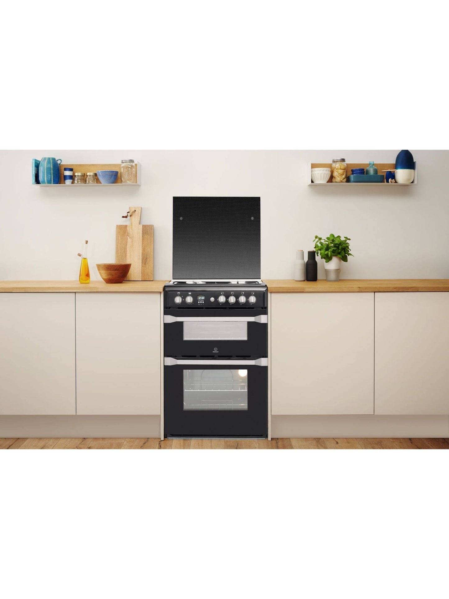 Indesit ID60G2K 60cm Double Gas Cooker Black