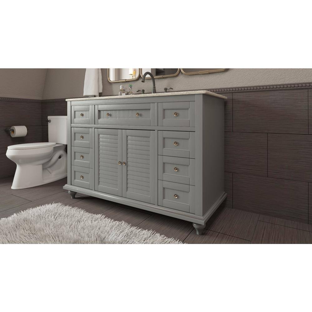 Home Decorators Collection Hamilton Shutter 49.5 in. W x 22 in. D Bath Vanity in Gray with Granite Vanity Top in Gray with White Sink | Bathroom Vanities