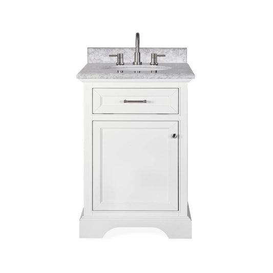 Home Decorators Collection Windlowe 24 in. W x 22 in. D x 35 in. H Bath Vanity in White with Carrera Marble Vanity Top in White | Bathroom Vanities