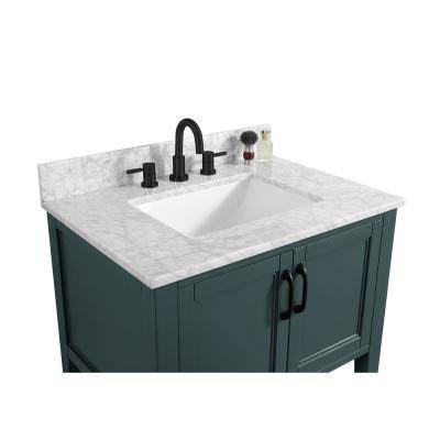 Home Decorators Collection SHERWAY 31 in. W x 22 in. D Bath Vanity in Antigua Green with Marble Vanity Top in Carrara White with White Basin | Bathroom Vanities