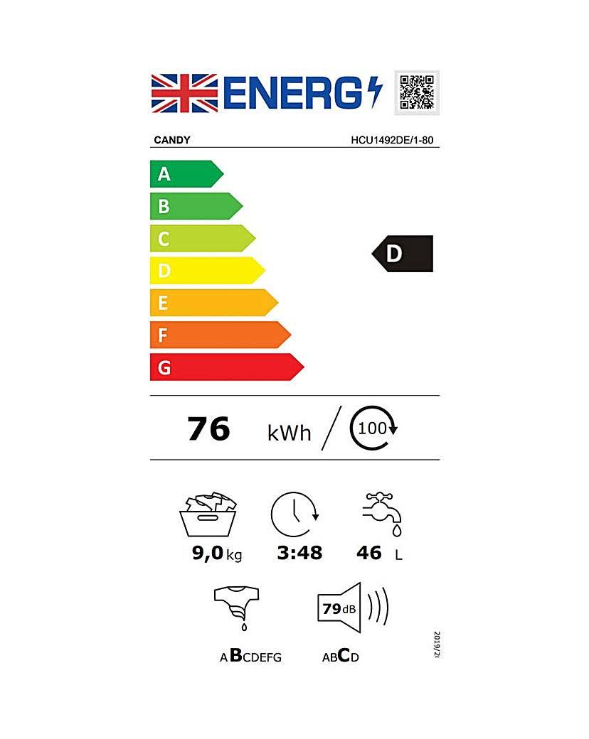 Candy Washing Machine Freestanding 9kg 1400 RPM HCU1492DE/1 White