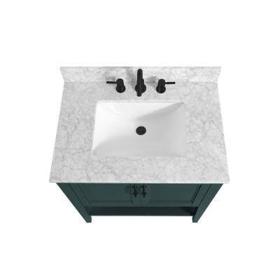 Home Decorators Collection SHERWAY 31 in. W x 22 in. D Bath Vanity in Antigua Green with Marble Vanity Top in Carrara White with White Basin | Bathroom Vanities