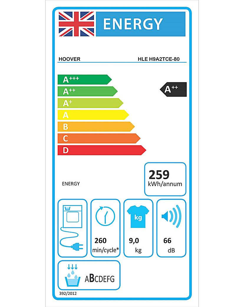 Hoover H-Dry 300 9kg Heat Pump Tumble - White - A++ Rated | Dryer