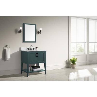 Home Decorators Collection SHERWAY 31 in. W x 22 in. D Bath Vanity in Antigua Green with Marble Vanity Top in Carrara White with White Basin | Bathroom Vanities