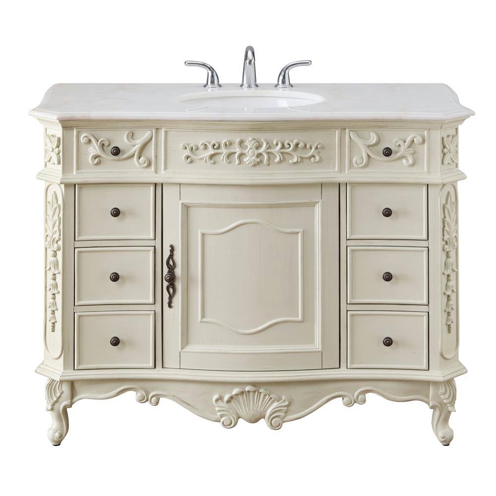 Home Decorators Collection Winslow 45 in. W x 22 in. D Bath Vanity in Antique White with Vanity Top in White Marble with White B | Bathroom Vanities