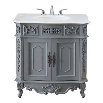 Winslow 33 in. W x 22 in. D Bath Vanity in Antique Gray with White Marble | Bathroom Vanities